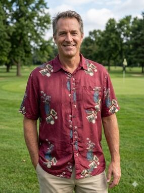 Volare Vintage 100% Silk Golf Novelty Print Camp Shirt Men's Medium